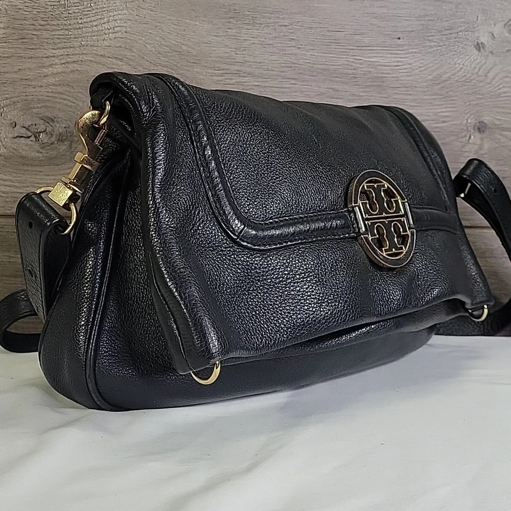 Tory Burch Black Leather Flap Crossbody Shoulder Bag
